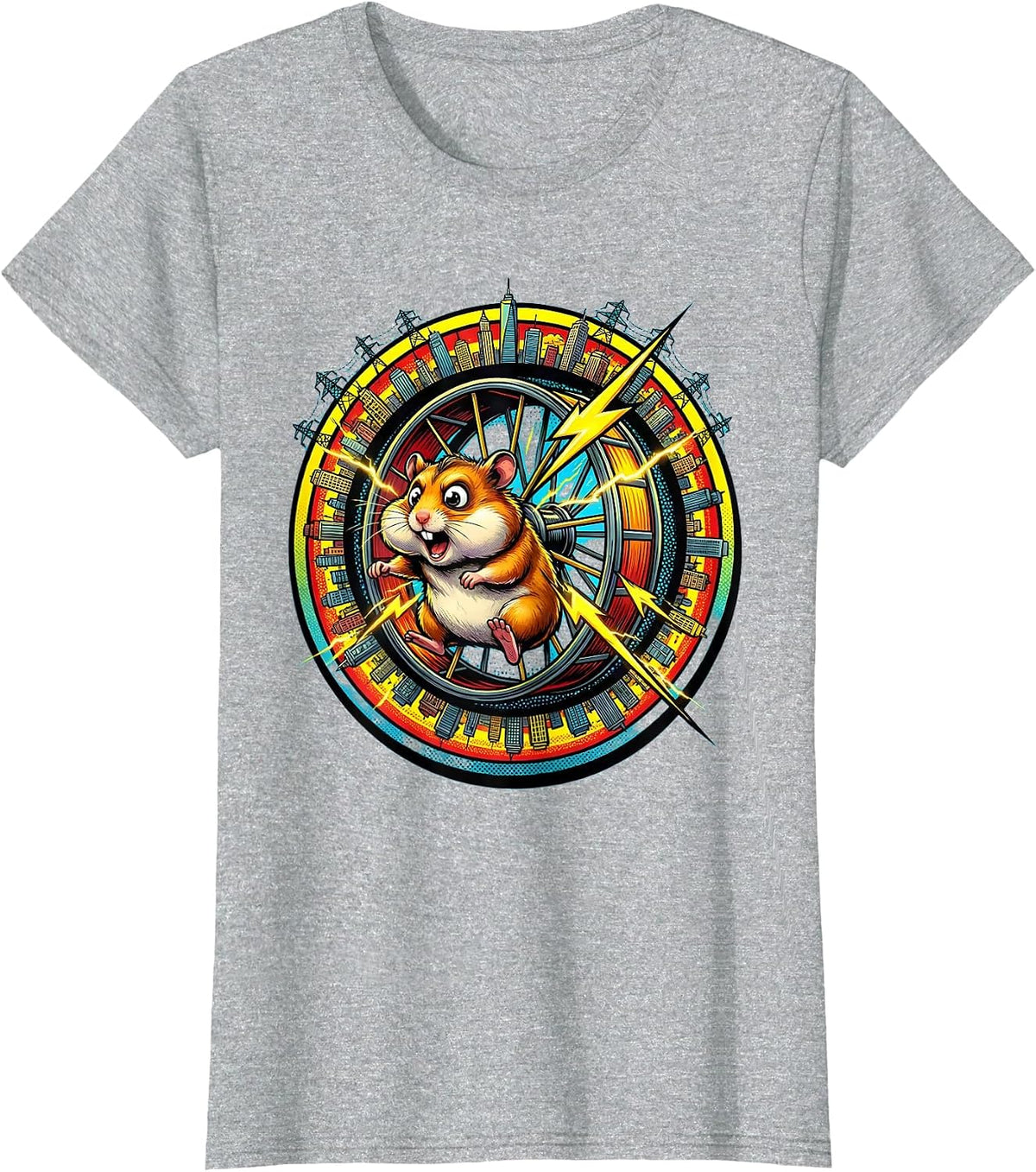 Hamster Wheel Powers Tiny City Funny Graphic T-Shirt - Heather Grey