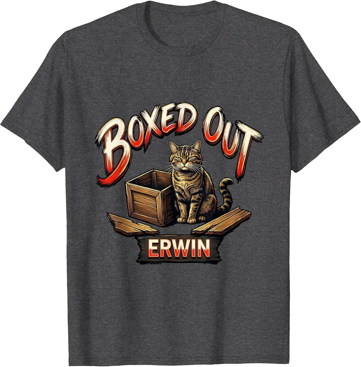 Men's Boxed Out Erwin Funny Quantum Physics Cat Science Teacher T-Shirt - Dark Heather Grey