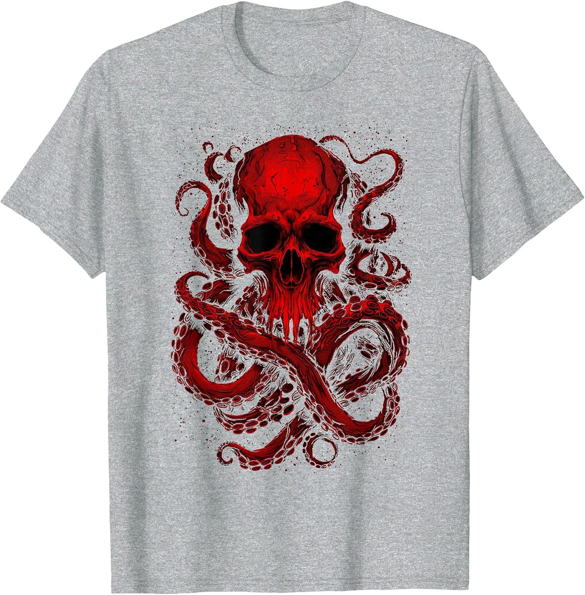Octopus Skull Monster Red Krakens Cthulhus Cool for Men Boys T-Shirt - Heather Grey