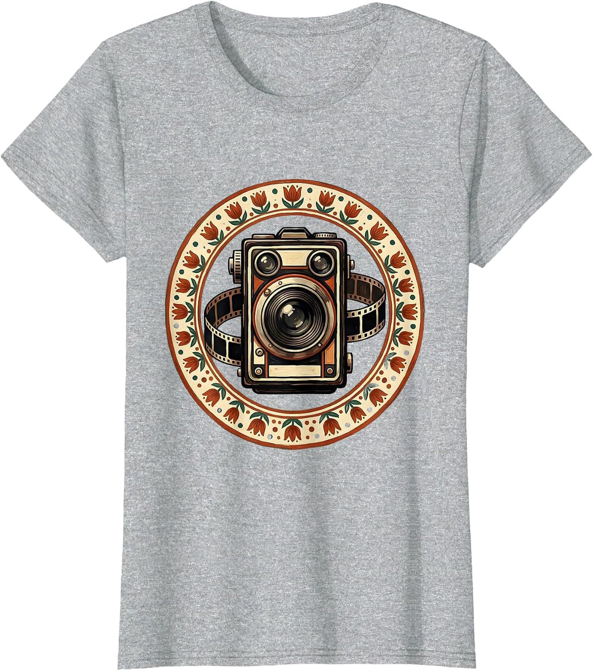 Vintage Camera Film Strip Retro Photography Graphic T-Shirt - Heather Grey