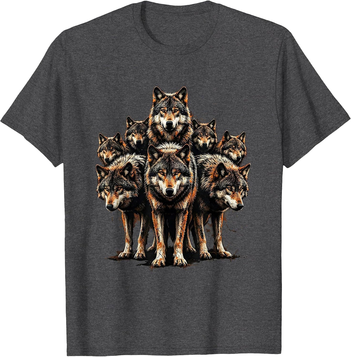 Wolf Pack Bowling Pin Formation Graphic T-Shirt - Dark Heather Grey