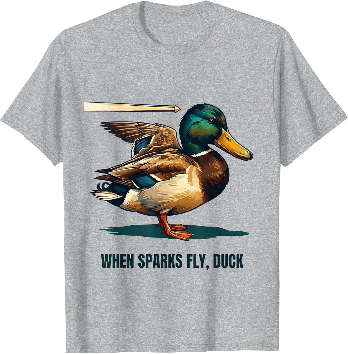 Men's When Sparks Fly Duck Funny Novelty Gift for Duck Lovers T-Shirt - Heather Grey