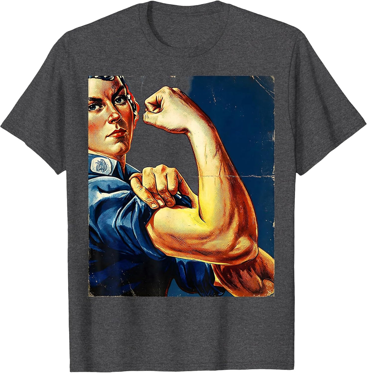Labor Day Rosie Flexing Arm Graphic Tee T-Shirt - Dark Heather Grey
