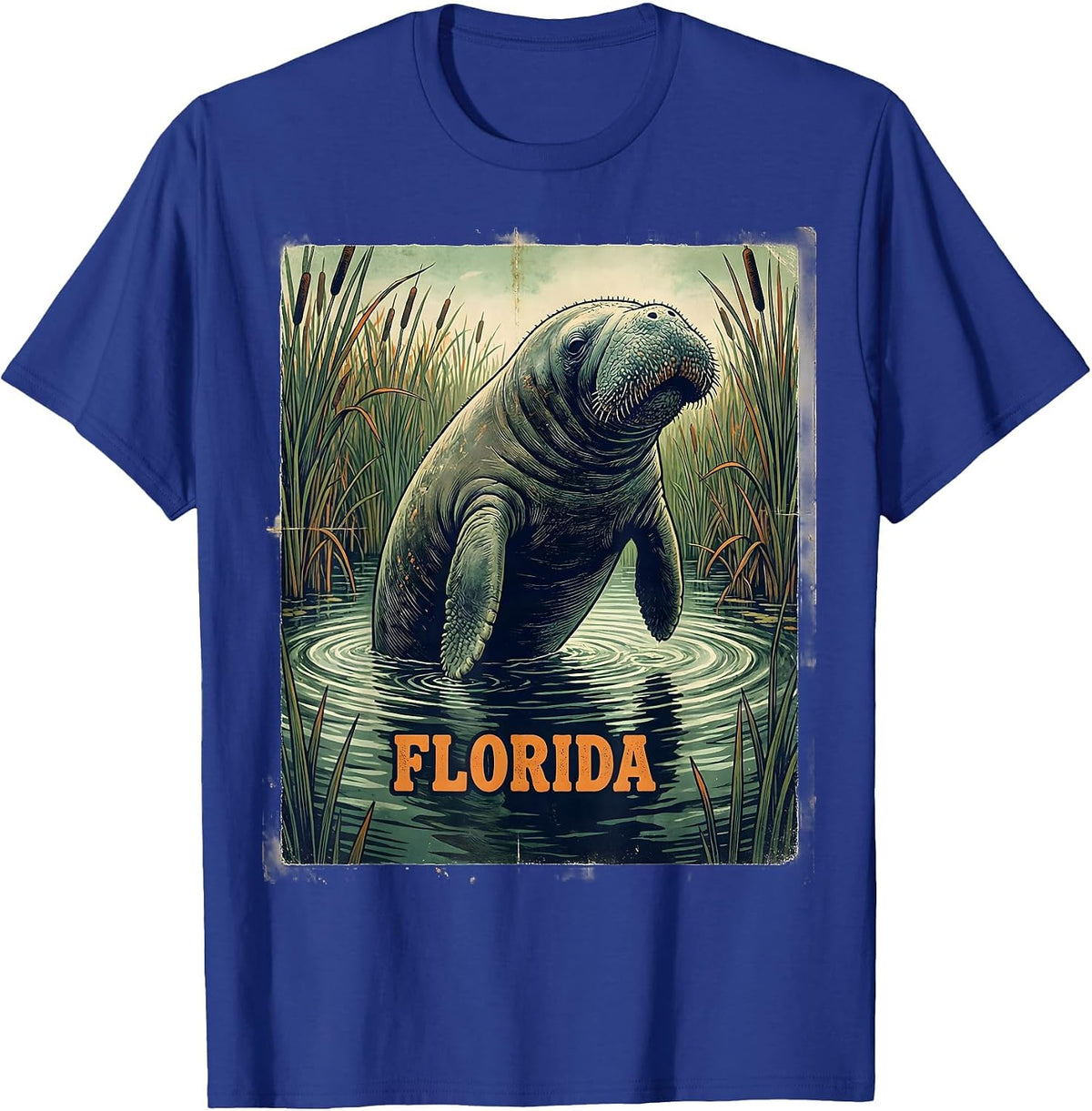 FLORIDA Vintage Manatee Florida Miami State Pride Souvenir T-Shirt - Royal Blue