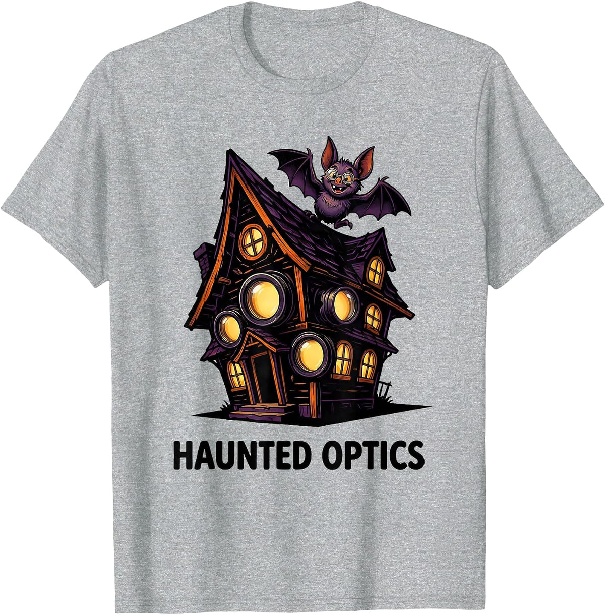 Men's Haunted Optics Cartoon Halloween Optometrist Eye Doctor T-Shirt - Heather Grey