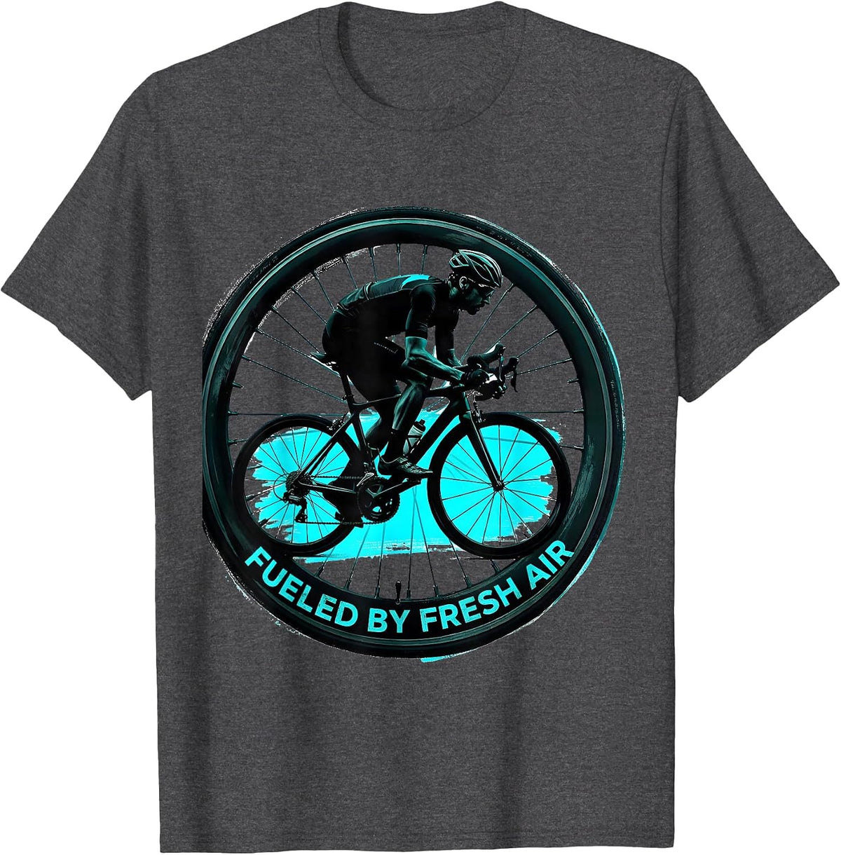 Fueled by Fresh Air Cycling Bike Design T-Shirt - Dark Heather Grey