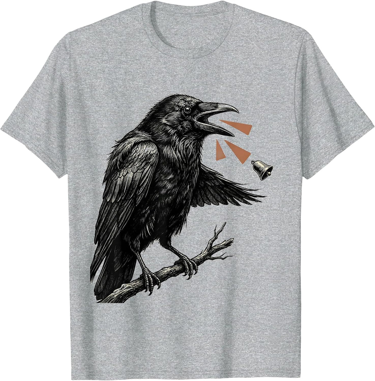 Men's Crow Perched Bird Lover Dark Humor Gothic Illustration T-Shirt - Heather Grey