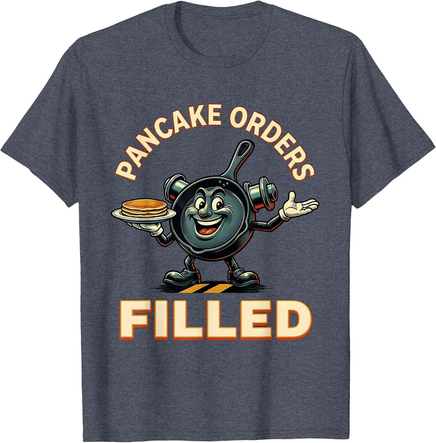 Pancake Orders Filled Retro Football Lineman Humor Gift T-Shirt - Heather Blue