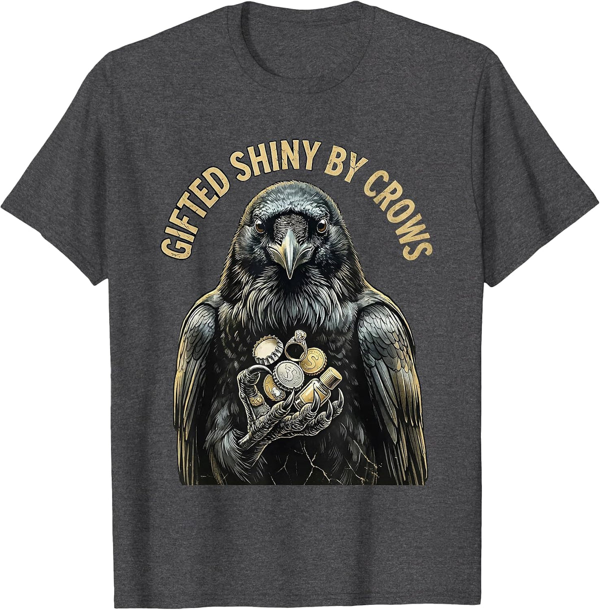 Men's Gifted Shiny By Crows Funny Bird Lover Design T-Shirt - Dark Heather Grey