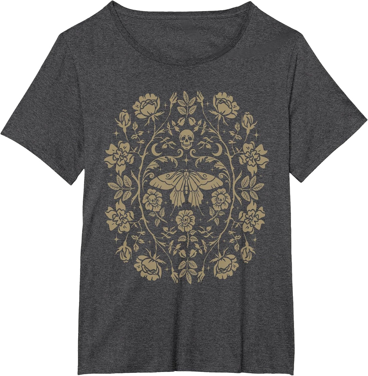 Vintage Moth Skull Aesthetic Floral for Men Women Boys Girls T-Shirt - Dark Heather Grey