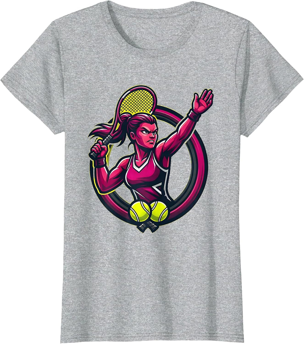 Fierce Tennis Serve Graphic Sports Design T-Shirt - Heather Grey