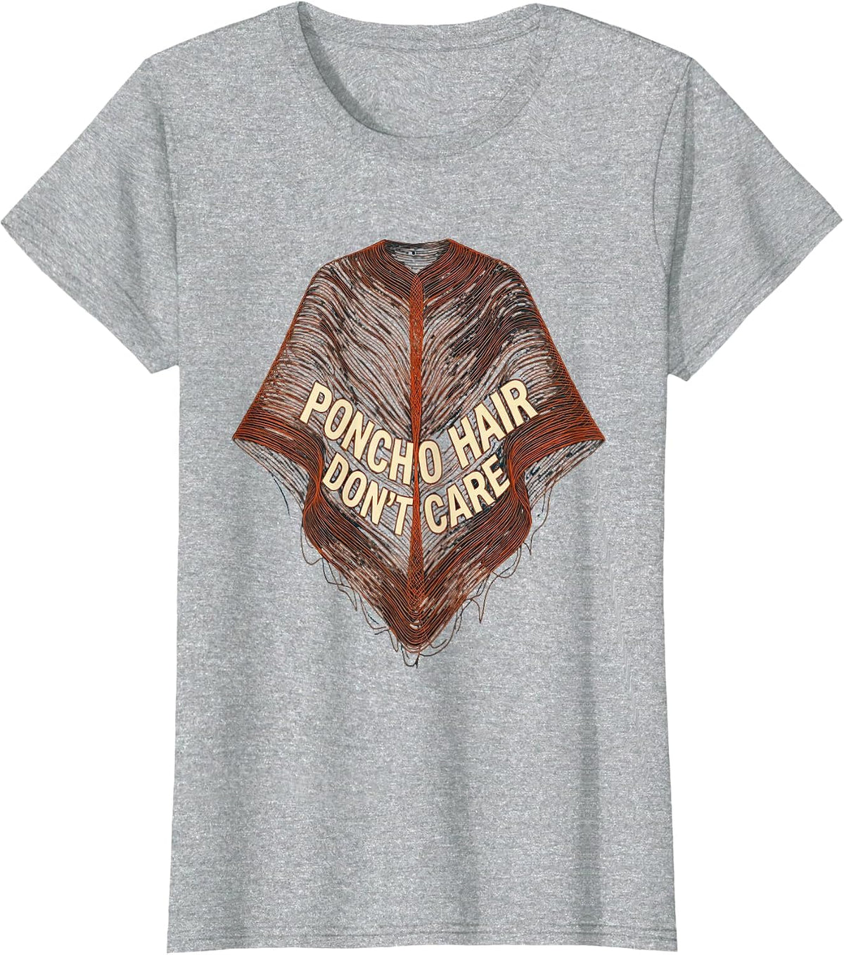 Poncho Hair Don't Care Funny Llama Design T-Shirt - Heather Grey