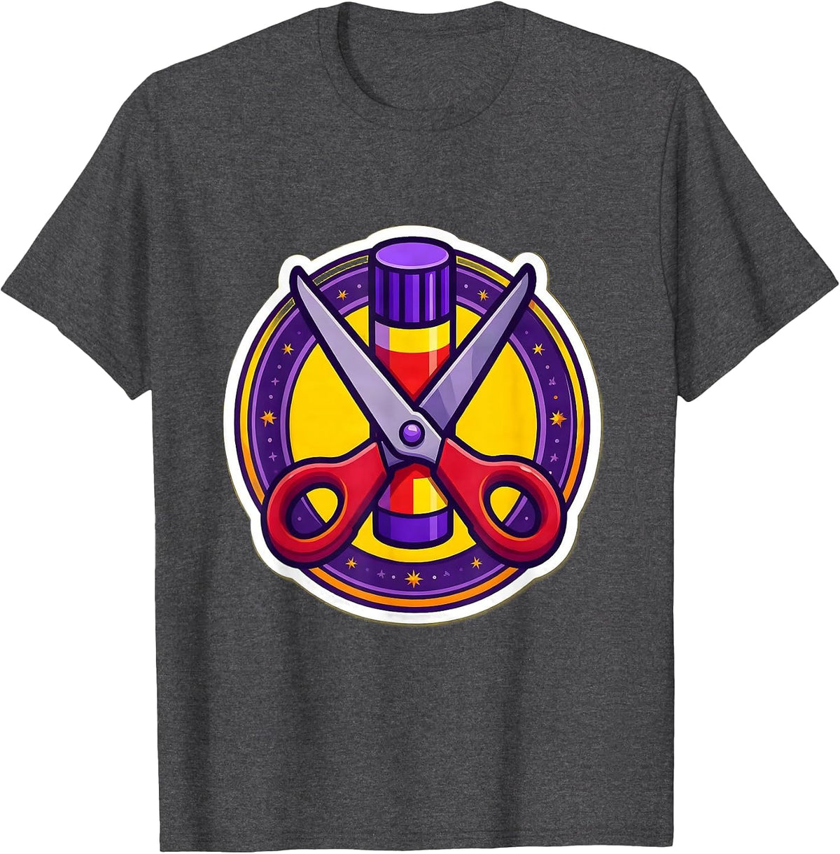 First Grade Teacher Glue Stick Scissors Graphic T-Shirt - Dark Heather Grey