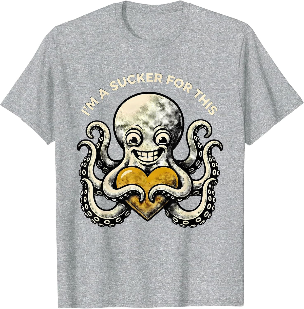 Men's I'm A Sucker For This Retro Cartoon Octopus Lover Ocean T-Shirt - Heather Grey