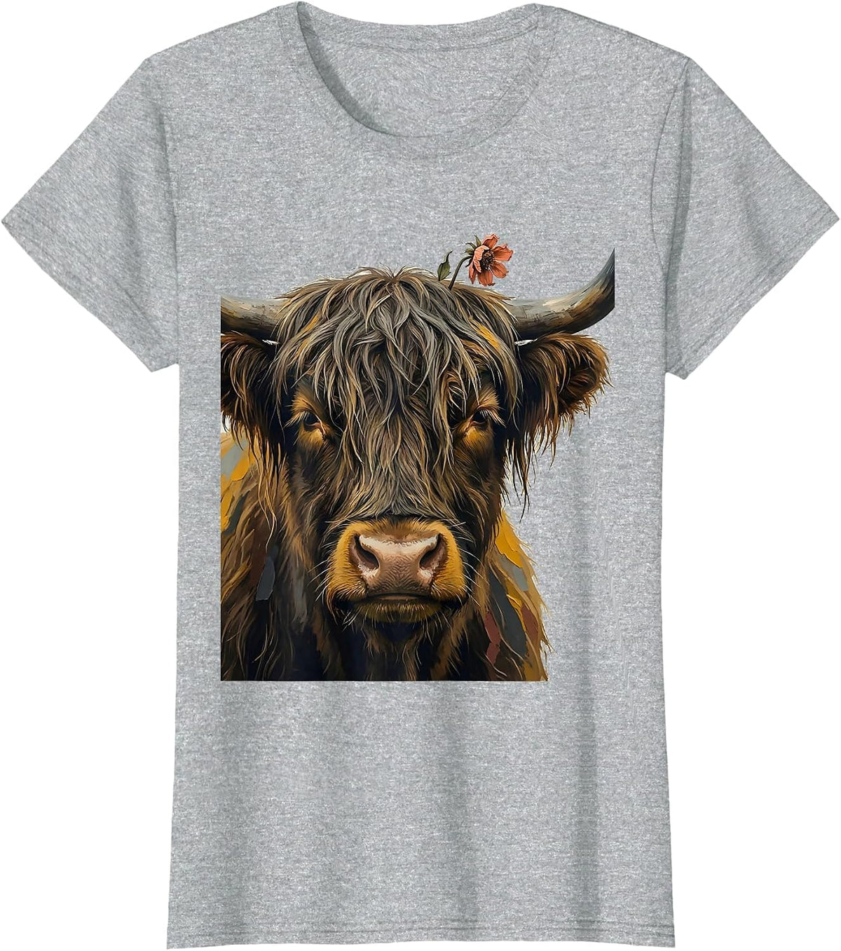 Oversized Highland Cow Funny Cute Novelty Animal Lover T-Shirt - Heather Grey