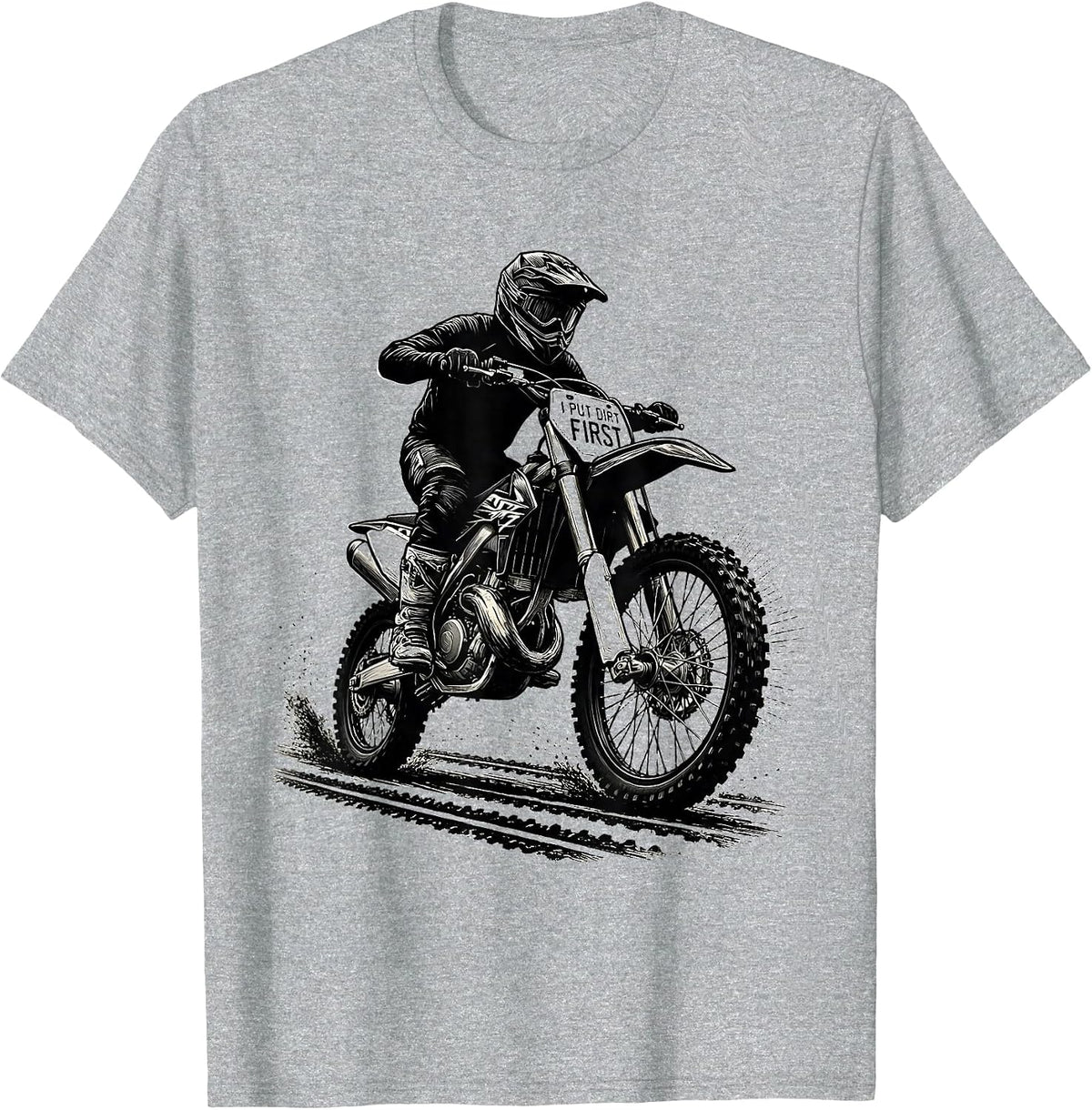 Men's I Put Dirt First Scratchboard Motocross Dirt Bike Rider T-Shirt - Heather Grey