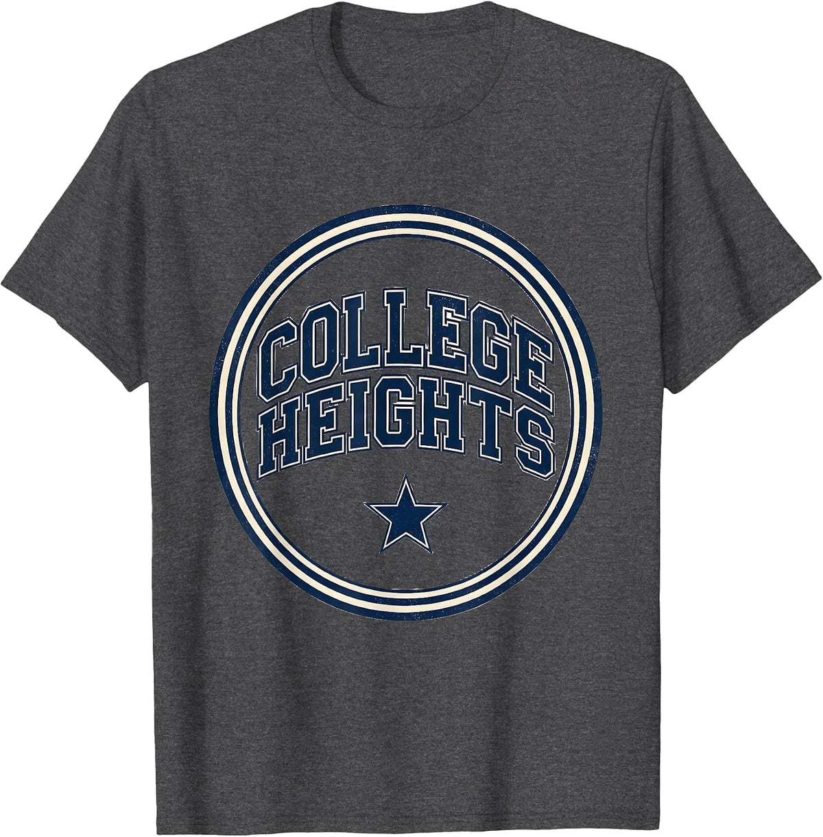 College Heights Vintage Arched Text Retro T-Shirt - Dark Heather Grey