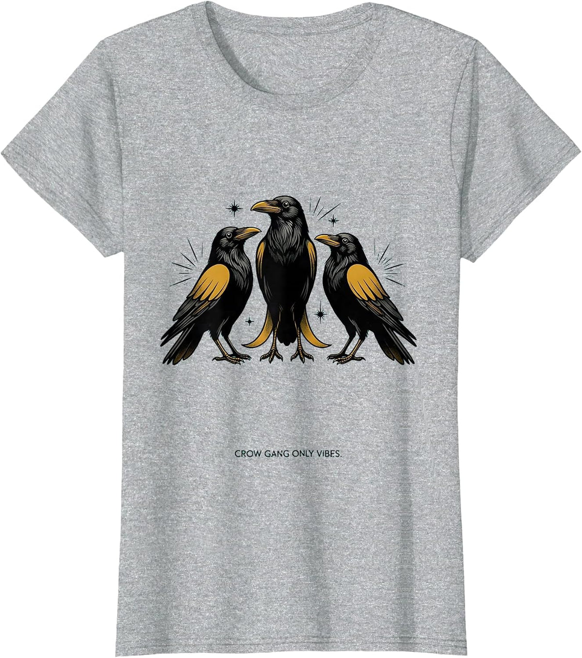 Women's Crow Gang Only Vibes Dark Bird Crew Design T-Shirt - Heather Grey
