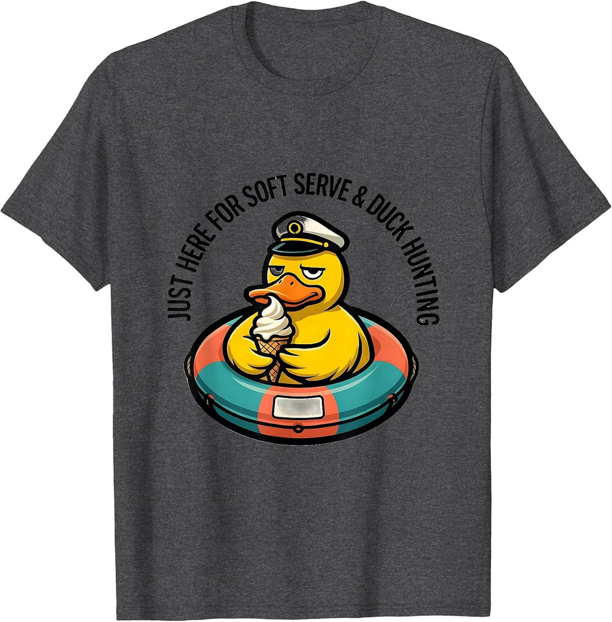 Just Here For Soft Serve & Duck Hunting Funny Cruise T-Shirt - Dark Heather Grey