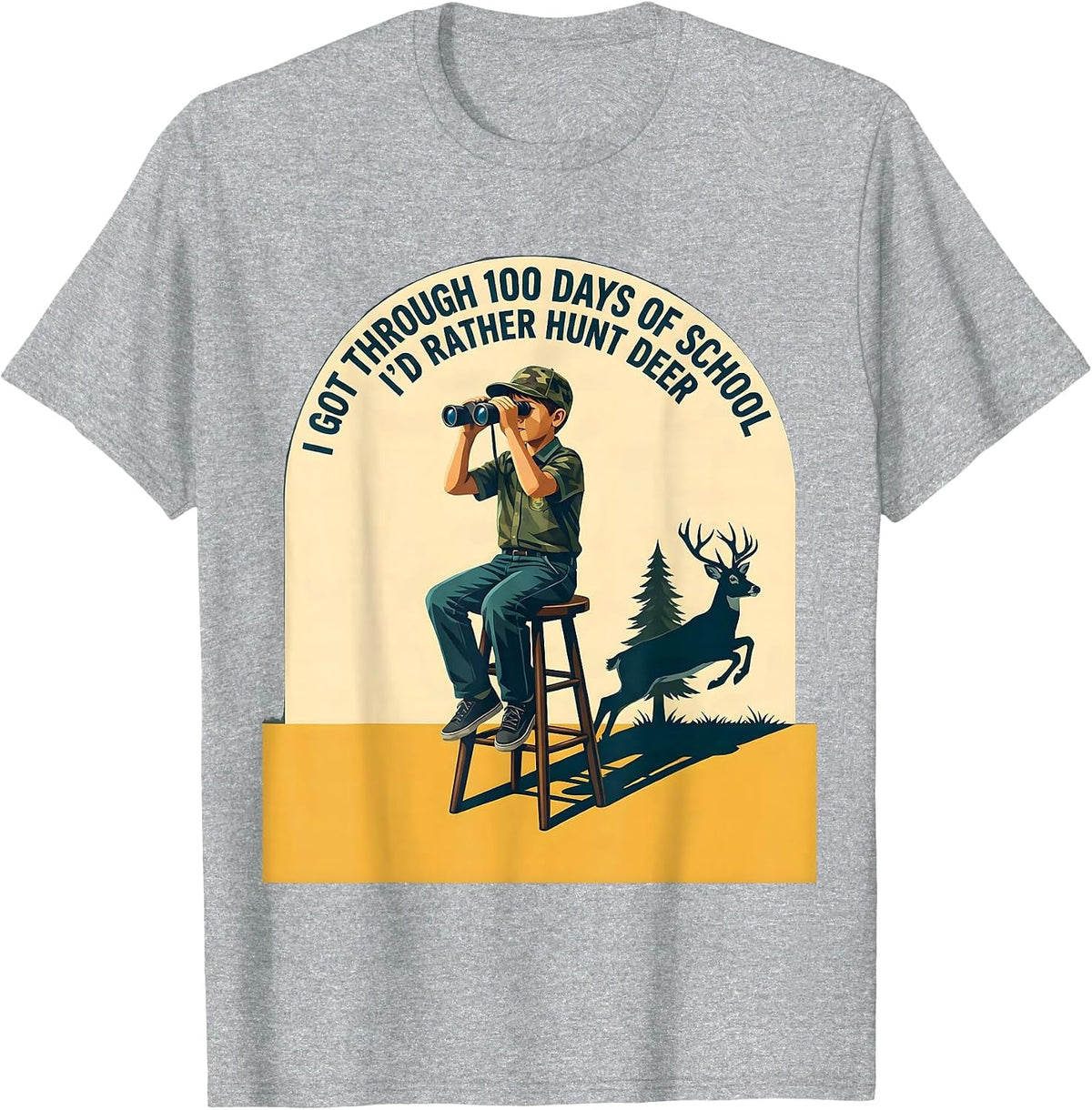 Men's I Got Through 100 Days Of School—I'd Rather Hunt Deer T-Shirt - Heather Grey