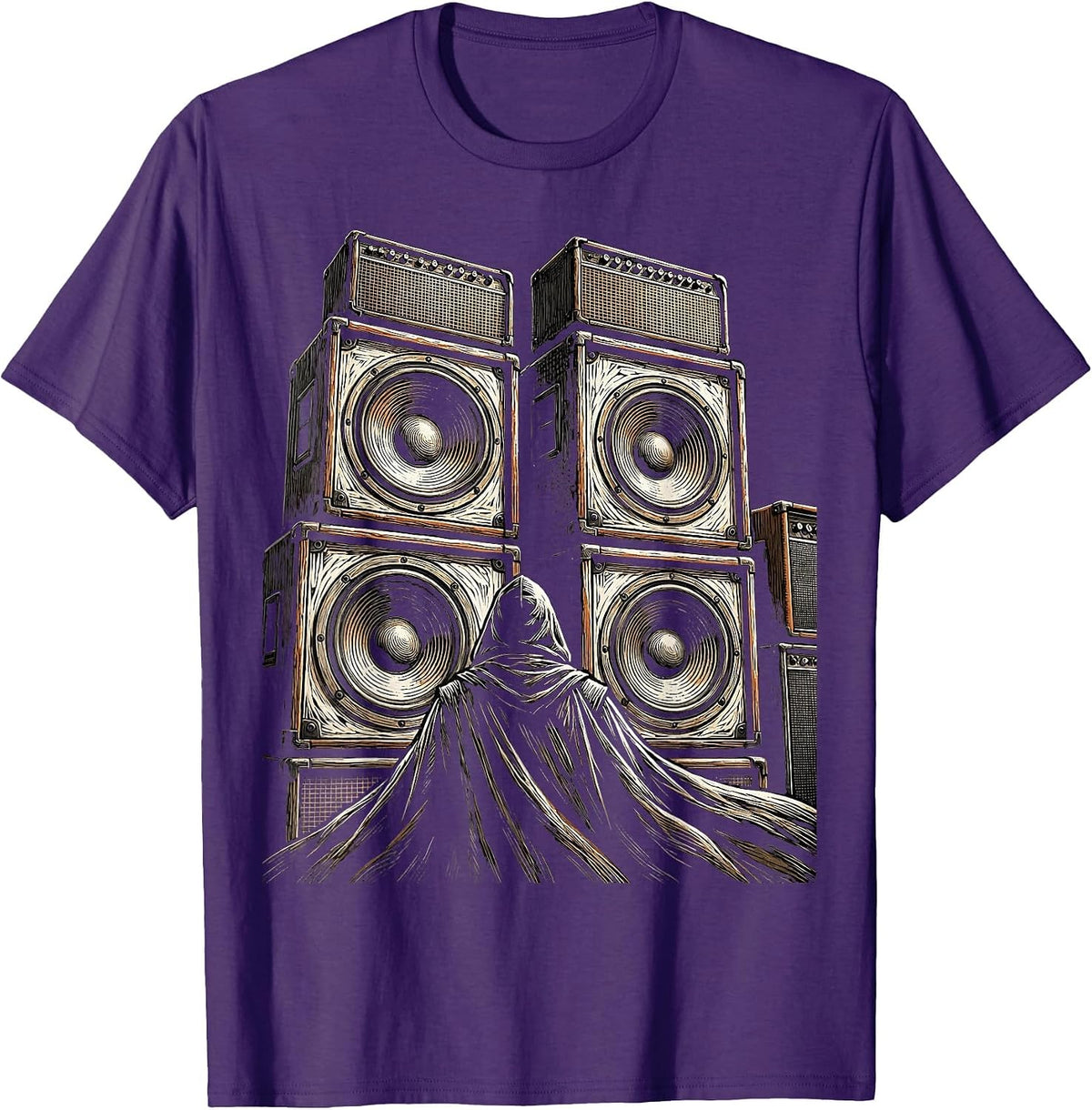 Men's Cloaked Figure Giant Amplifier Metal Band Graphic T-Shirt - Purple