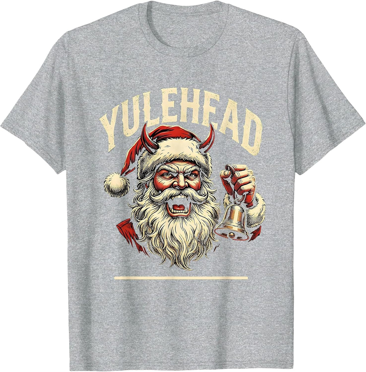 Men's Yulehead Tattoo Heavy Metal Rock Christmas Santa Humor T-Shirt - Heather Grey