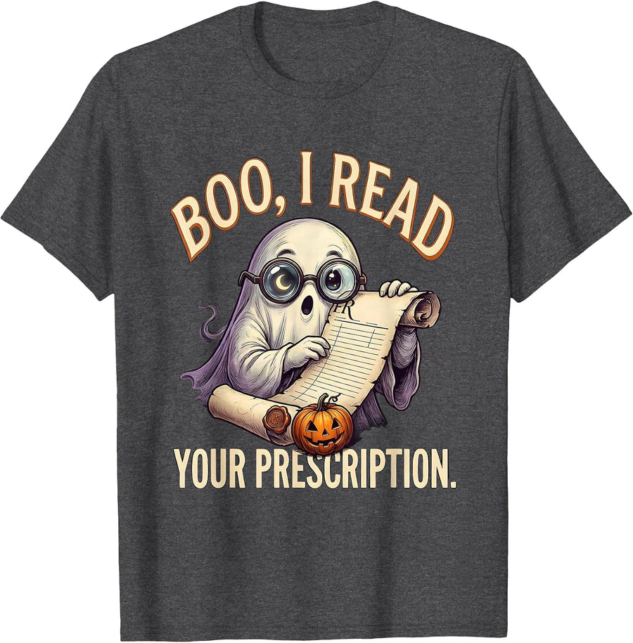 Men's Boo I Read Your Prescription Funny Optometrist Halloween Eye T-Shirt - Dark Heather Grey