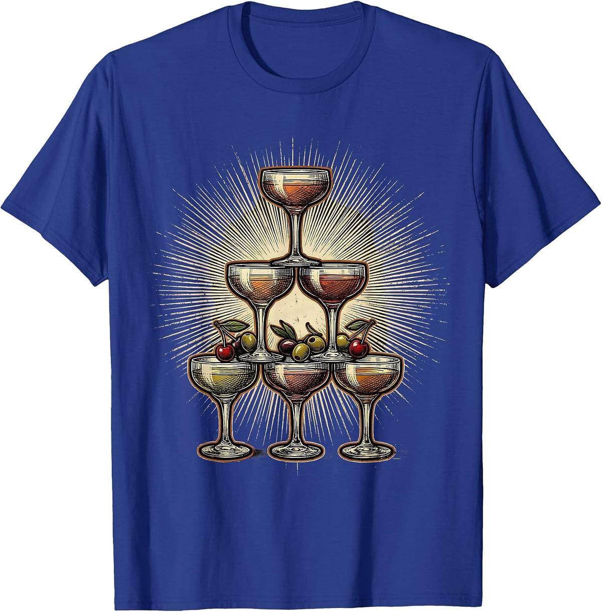 Cocktail Glass Pyramid Bartender Graphic T-Shirt - Royal Blue