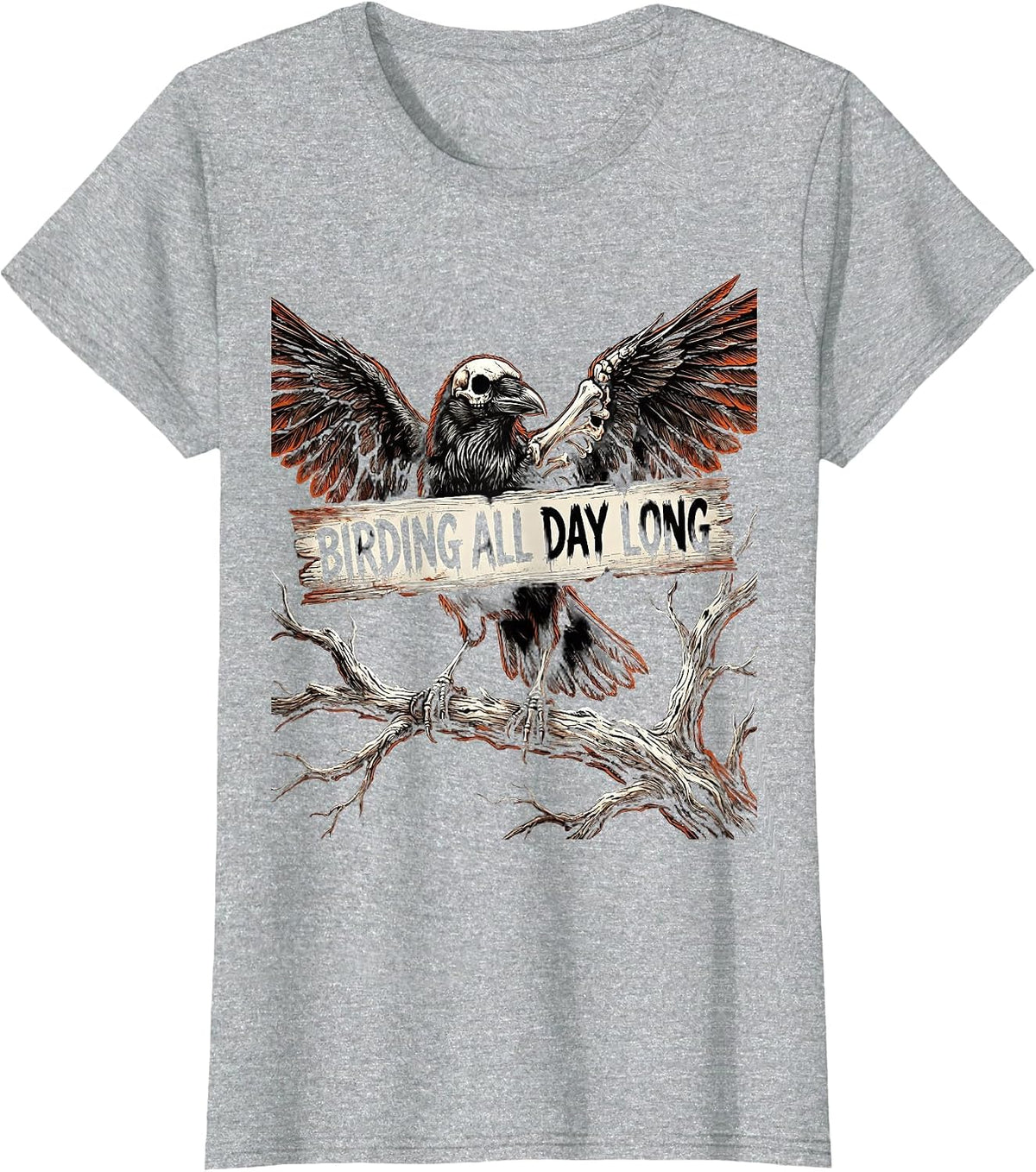 Birding All Day Long Bird Watcher Design T-Shirt - Heather Grey