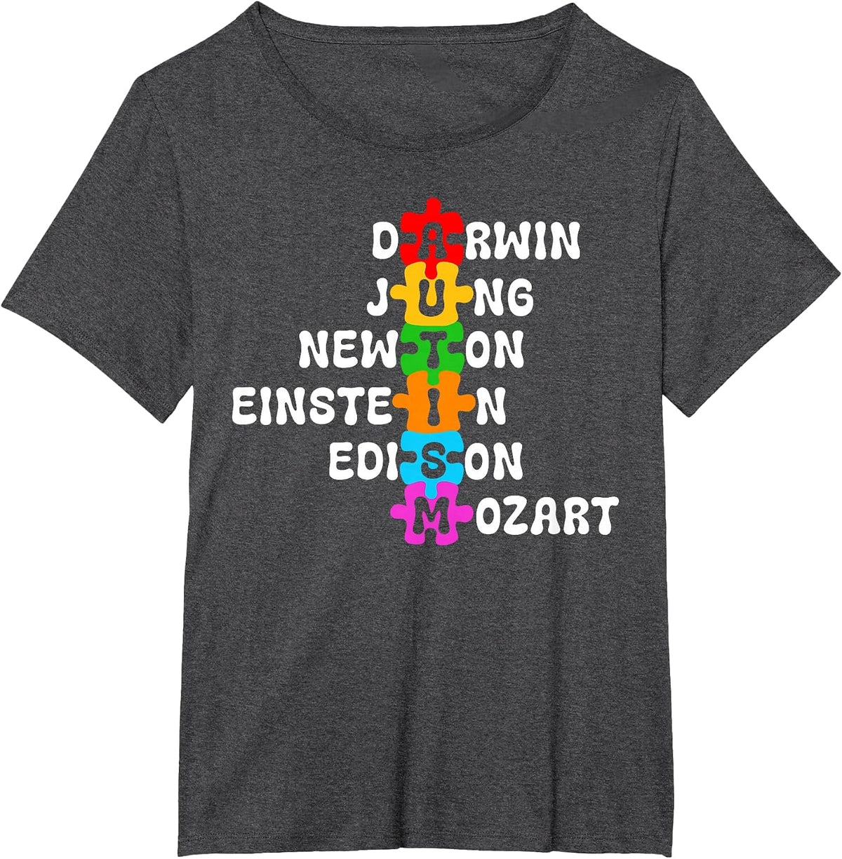 Autism Awareness Darwin Jung Newton Einstein Edison Mozart T-Shirt - Dark Heather Grey