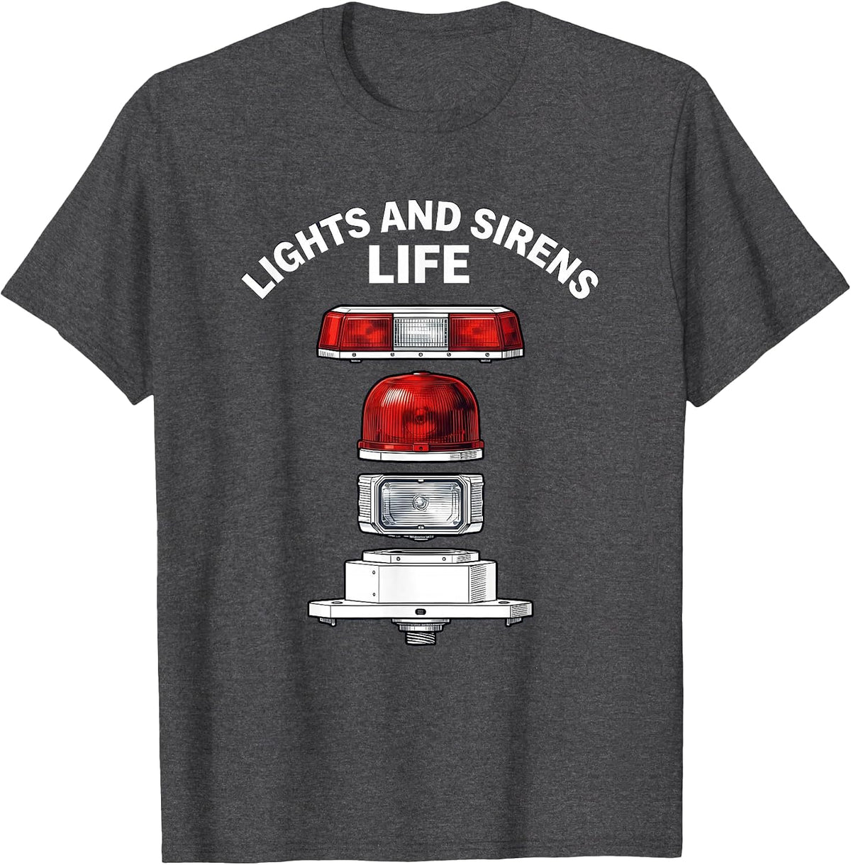 Lights and Sirens Life EMT Graphic Design T-Shirt - Dark Heather Grey