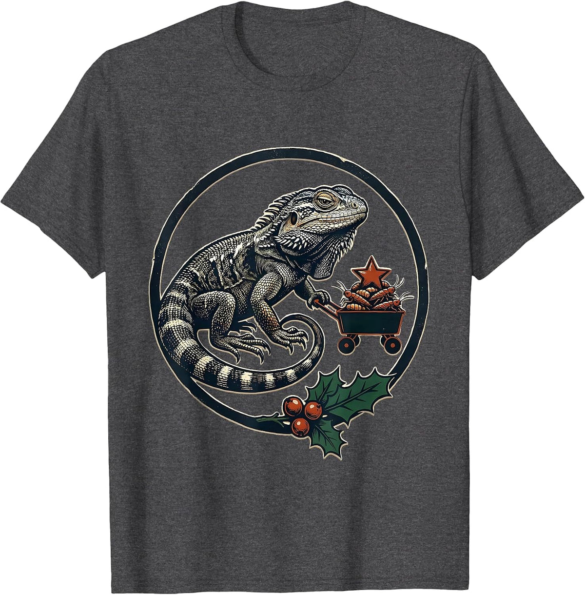 Bearded Dragon Christmas Cart Funny Dragon Lover Gift T-Shirt - Dark Heather Grey