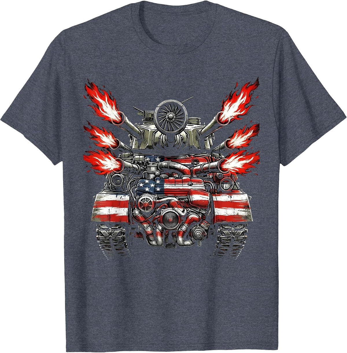 Hot Rod Engine Flames American Classic Graphic T-Shirt - Heather Blue