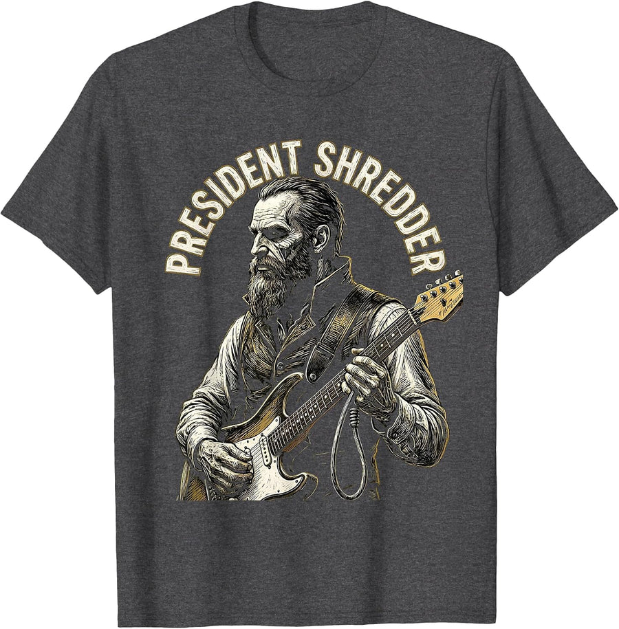 Men's President Shredder Vintage Guitar Rocker Abraham Lincoln T-Shirt - Dark Heather Grey