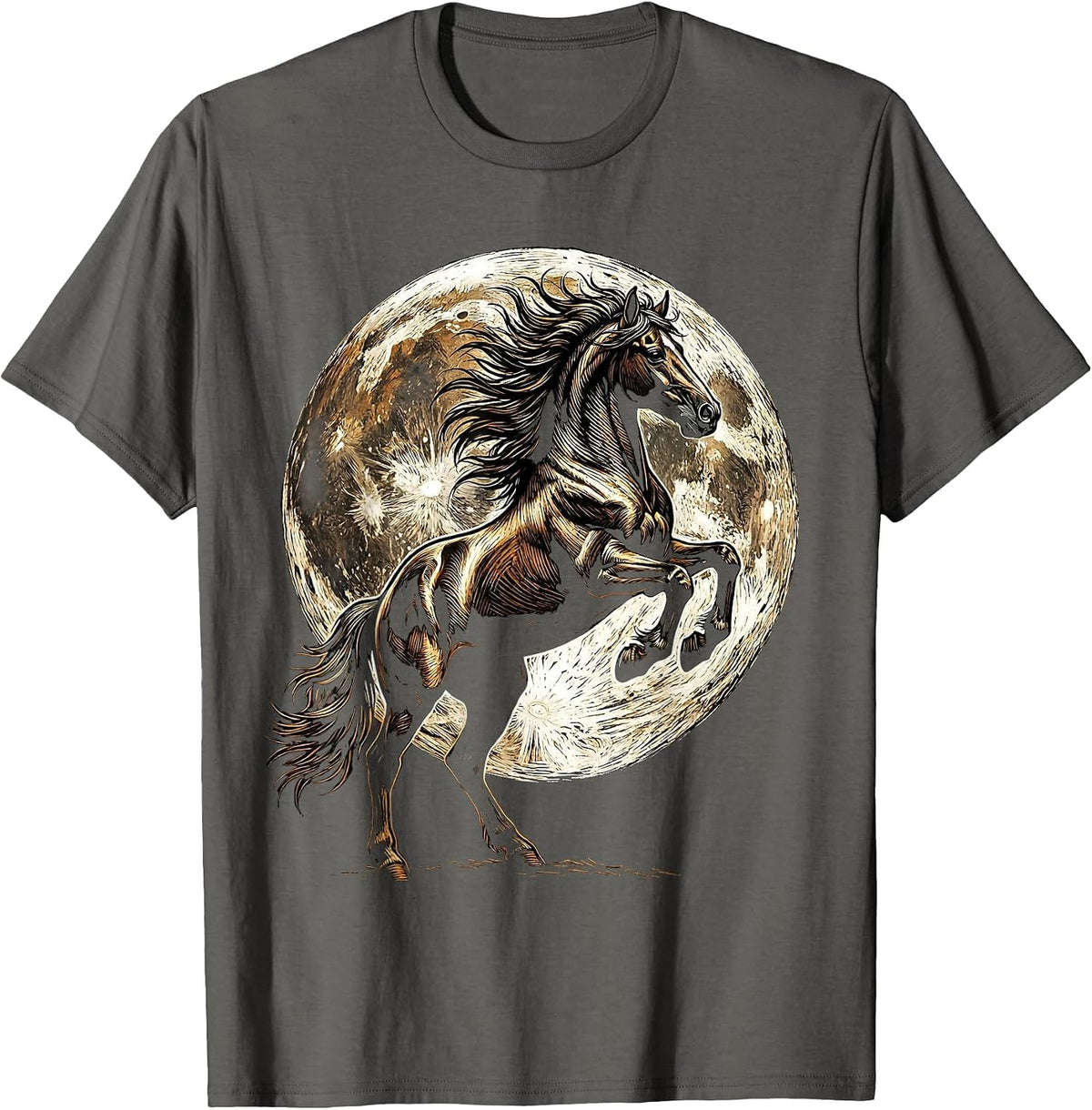 Rearing Horse Full Moon Western Rodeo Graphic T-Shirt - Asphalt Grey