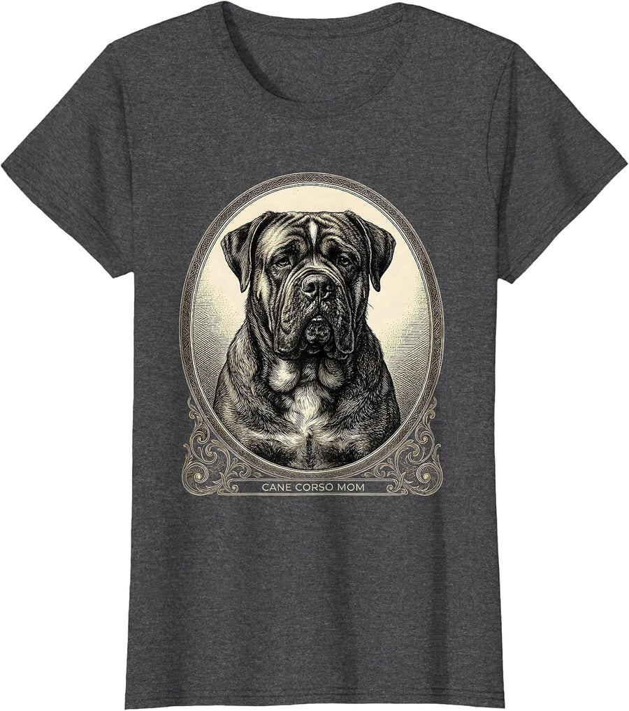 Women's Cane Corso Mom Sentimental Dog Owner Pride Crosshatch T-Shirt - Dark Heather Grey
