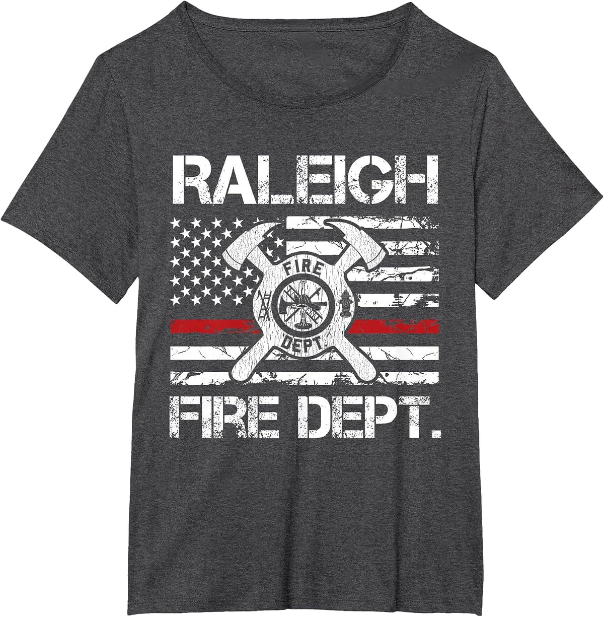 Raleigh North Carolina Fire Department Thin Red Line Fireman T-Shirt - Dark Heather Grey