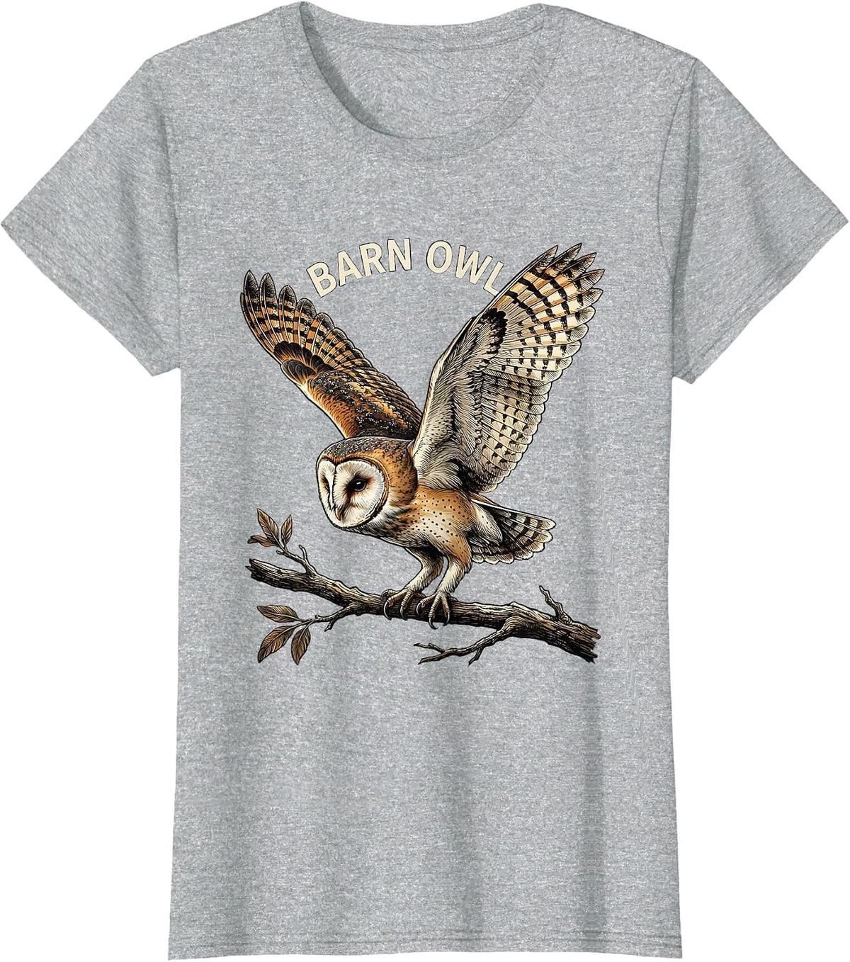 Barn Owl Whimsical Nature Lover Illustration Vintage Style T-Shirt - Heather Grey