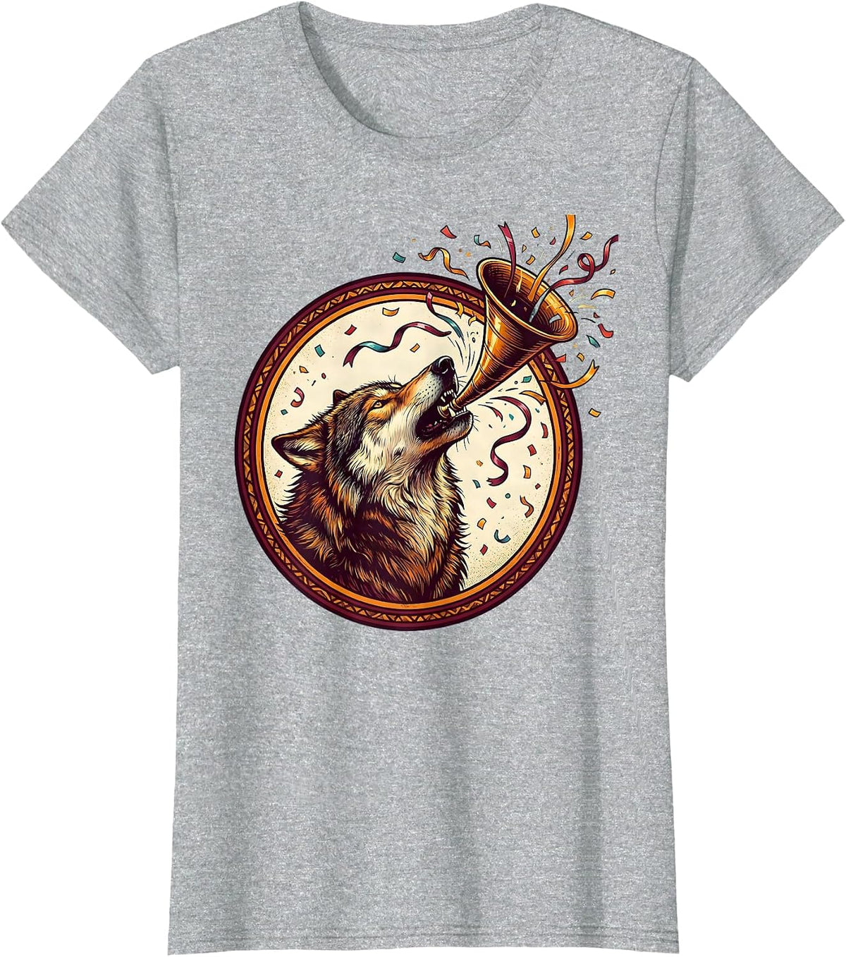 Party Animal Wolf Howling Celebration Graphic T-Shirt - Heather Grey