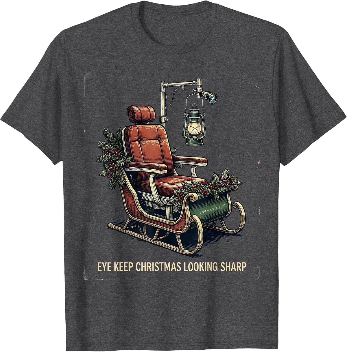 Men's Eye Keep Christmas Looking Sharp Vintage Optometrist T-Shirt - Dark Heather Grey