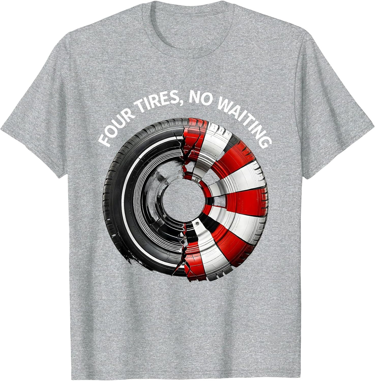 Men's Four Tires No Waiting Pit Crew Racing Design T-Shirt - Heather Grey