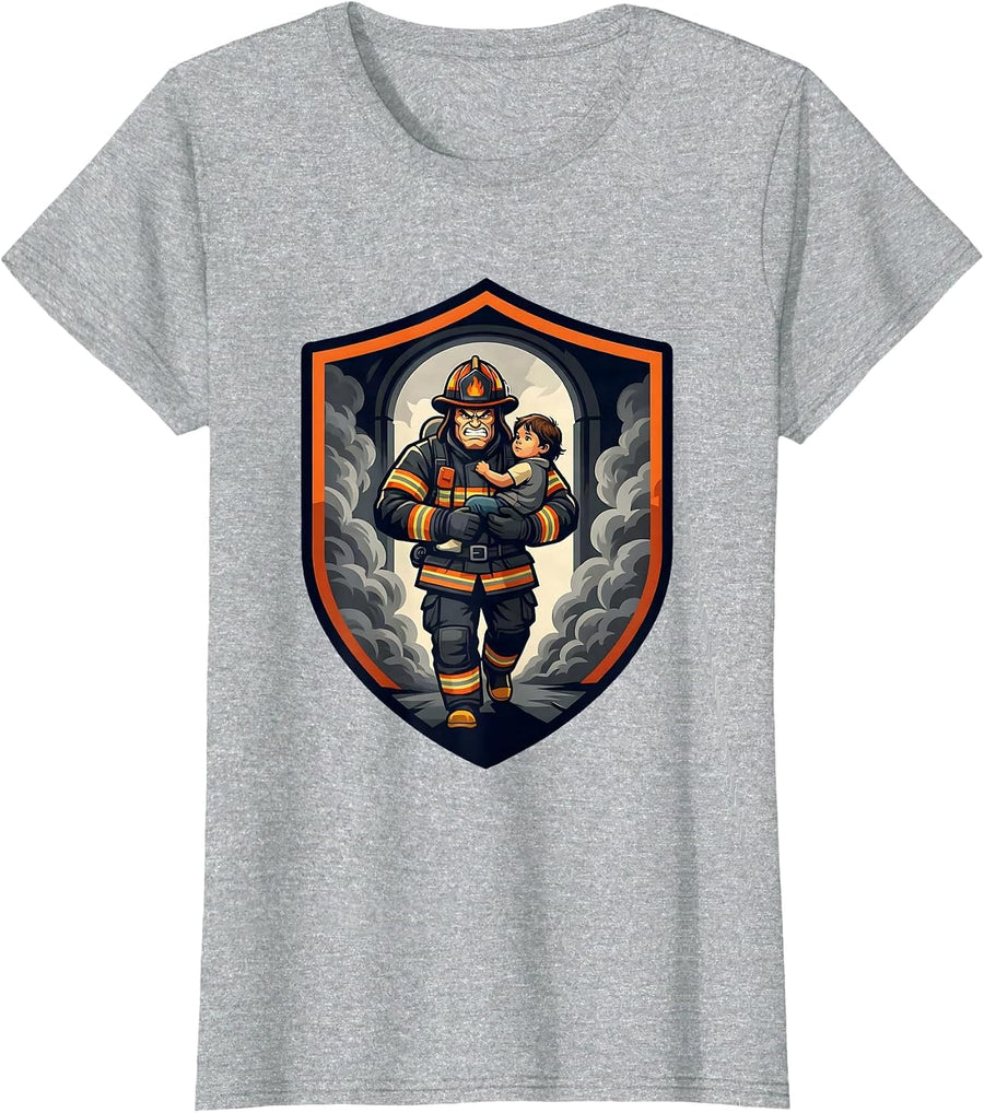 Firefighter Rescue Through Smoke Doorway T-Shirt - Heather Grey