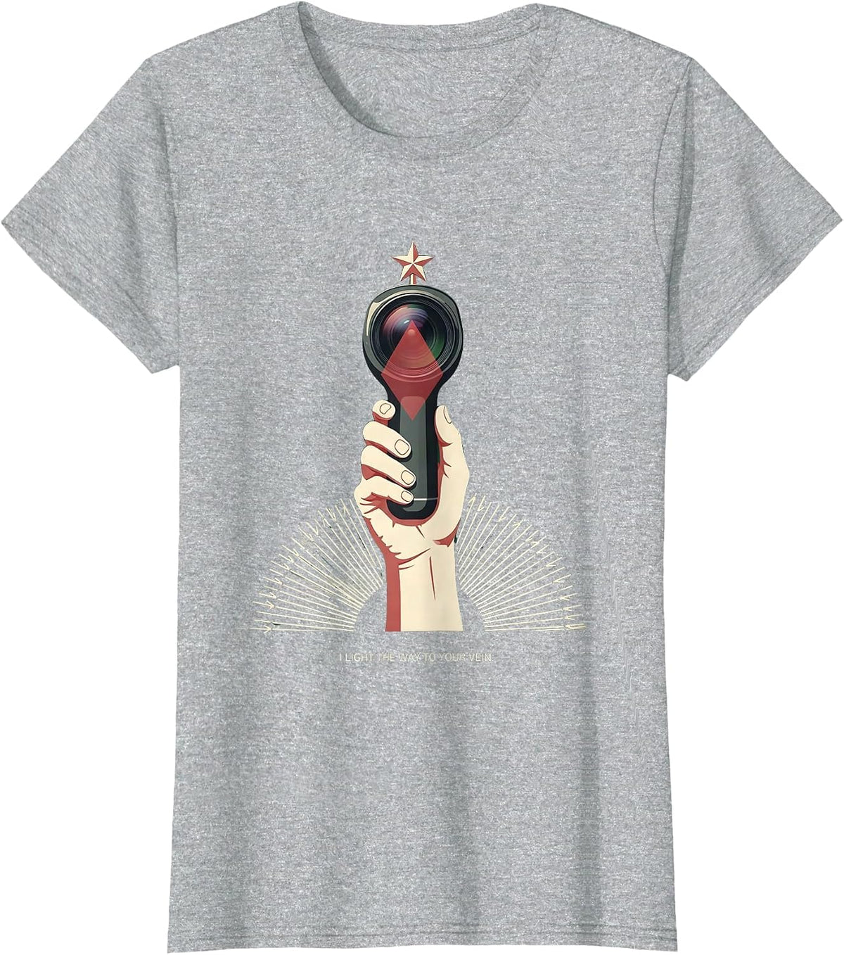I Light The Way To Your Vein Funny Phlebotomist Holiday T-Shirt - Heather Grey