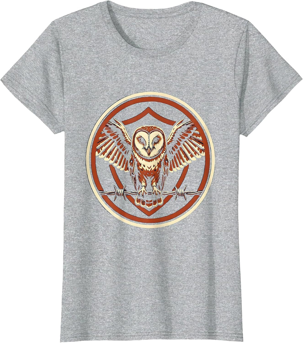 Barn Owl Perched on Barbed Wire Fence T-Shirt - Heather Grey
