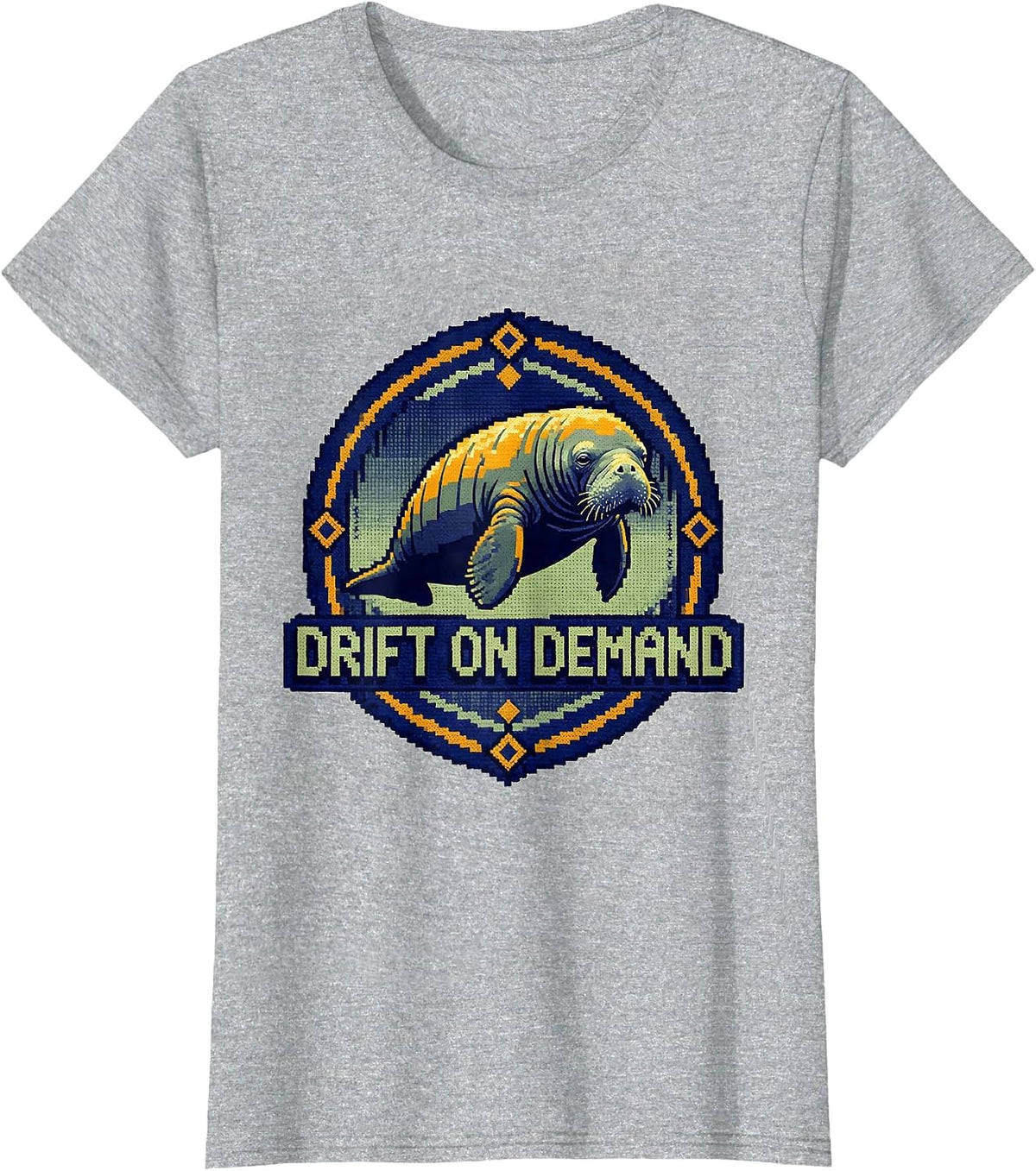 Women's Drift On Demand Cross Stitch Sampler Manatee Lover Humor T-Shirt - Heather Grey