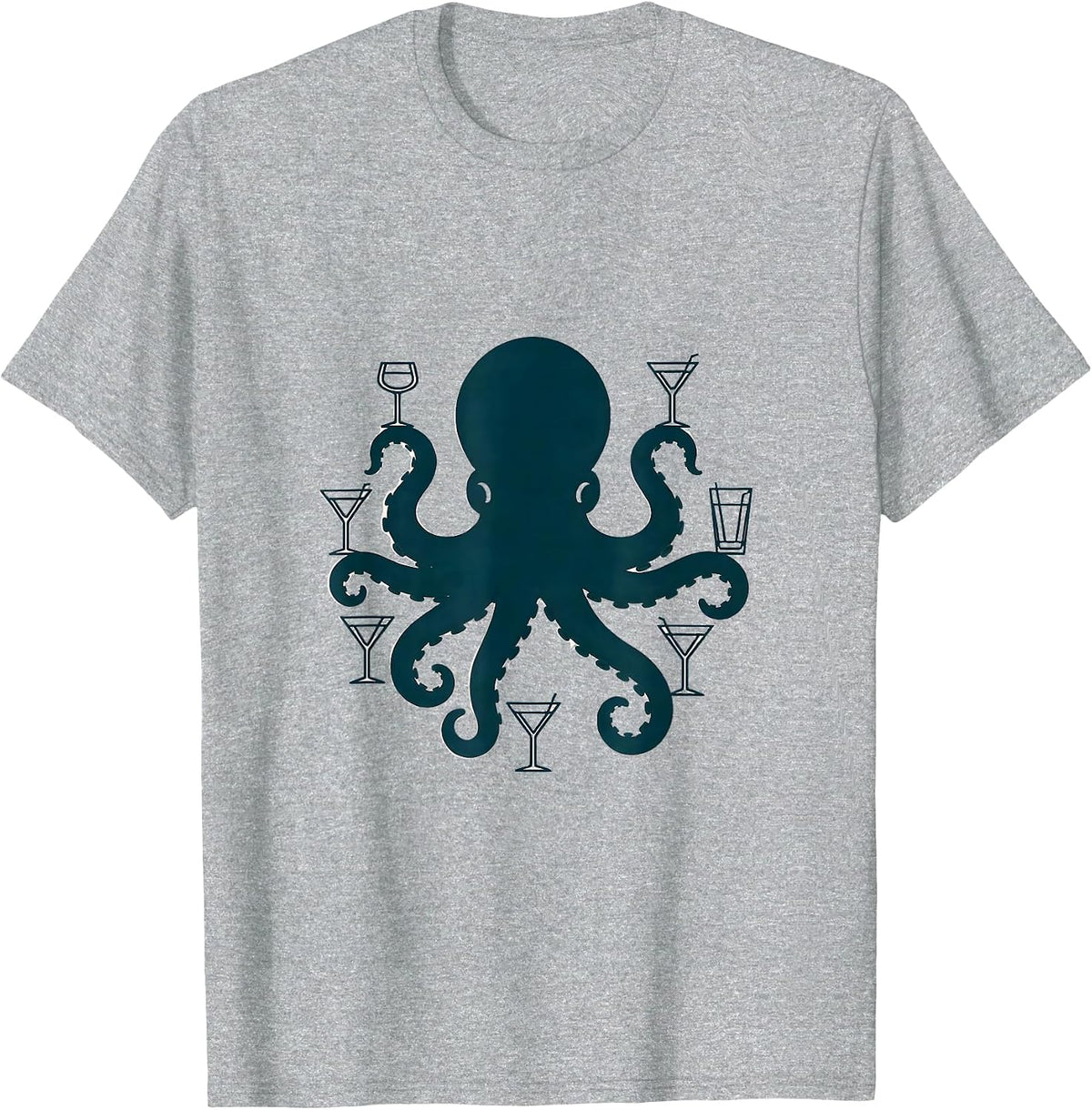 Men's Octopus Bartender Juggling Cocktail Glasses T-Shirt - Heather Grey
