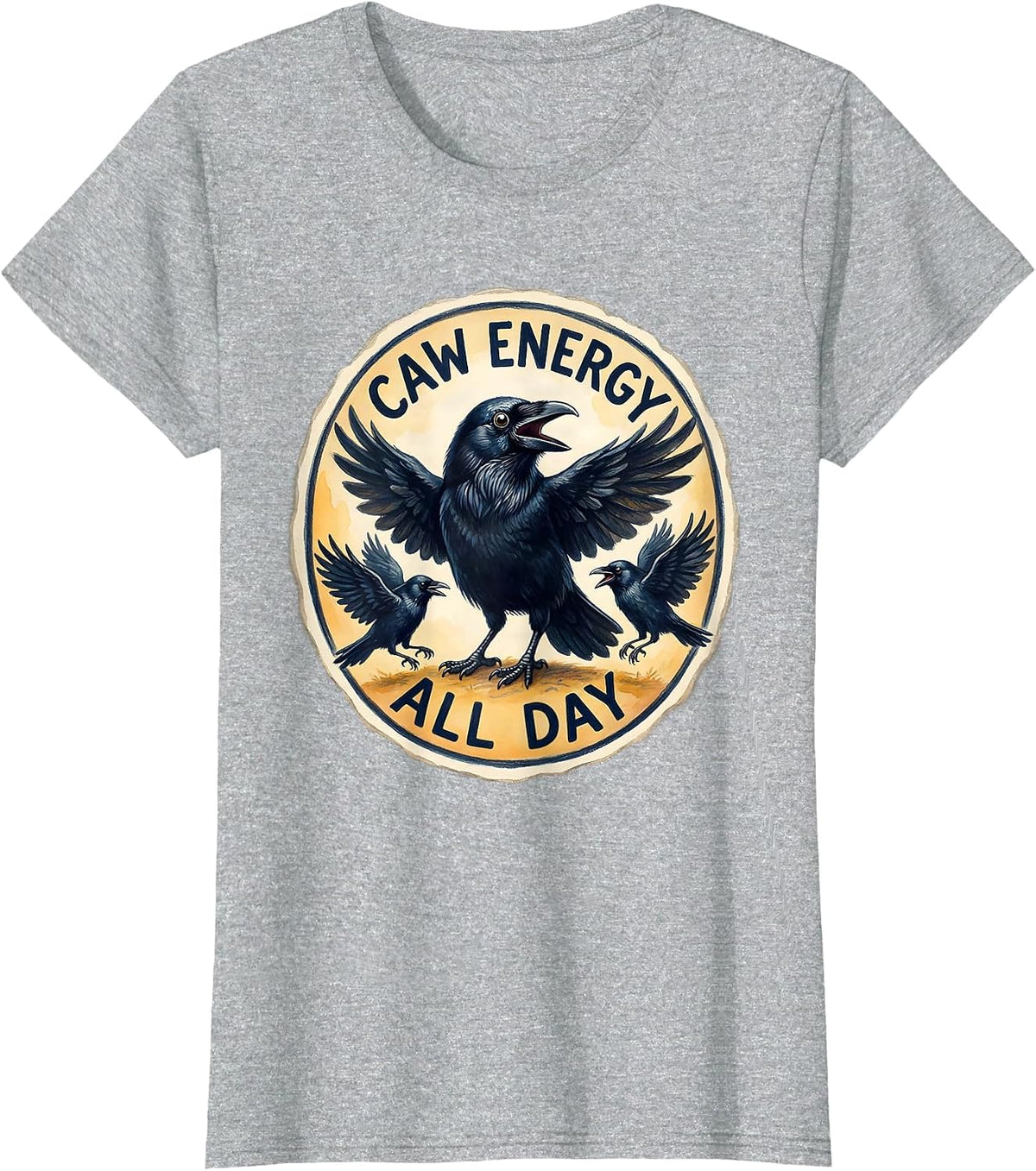 Women's CAW Energy All Day Crow Lover Design T-Shirt - Heather Grey