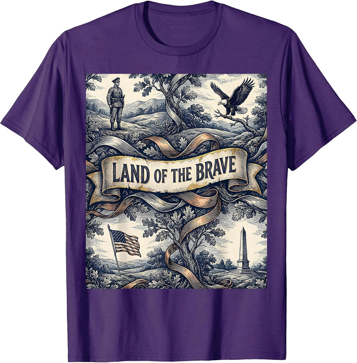 Land of the Brave Patriot Day Tribute Design T-Shirt - Purple