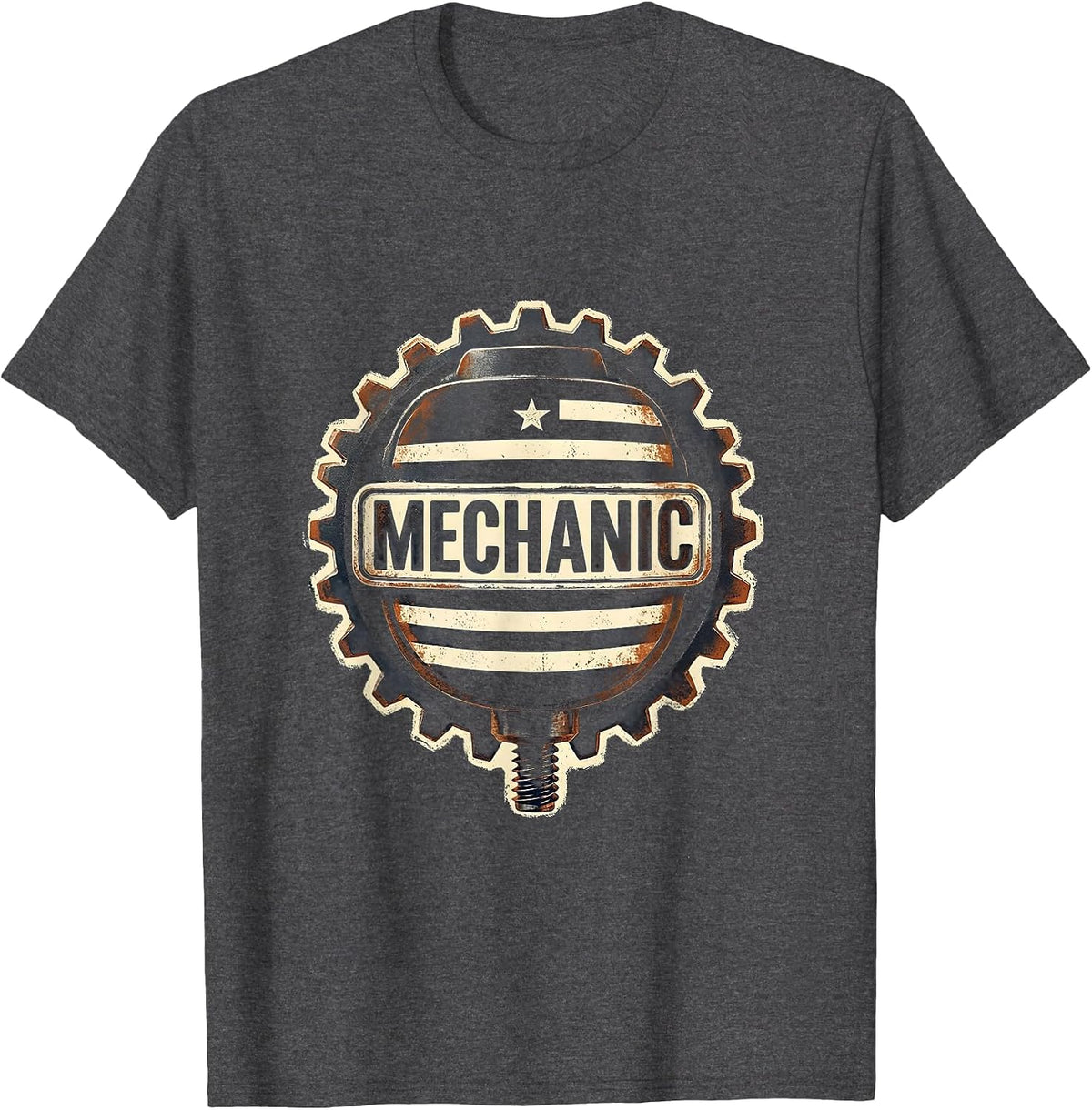 Mechanic Rubber Stamp American Flag Oilfield Worker Gift T-Shirt - Dark Heather Grey
