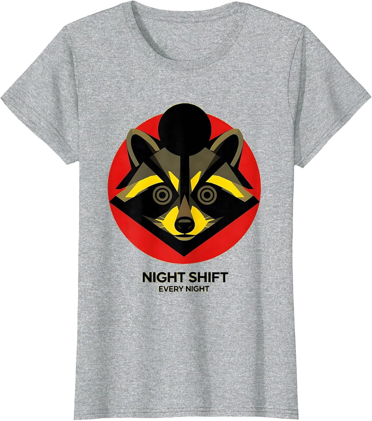 Night Shift Every Night Raccoon Graphic Design T-Shirt - Heather Grey